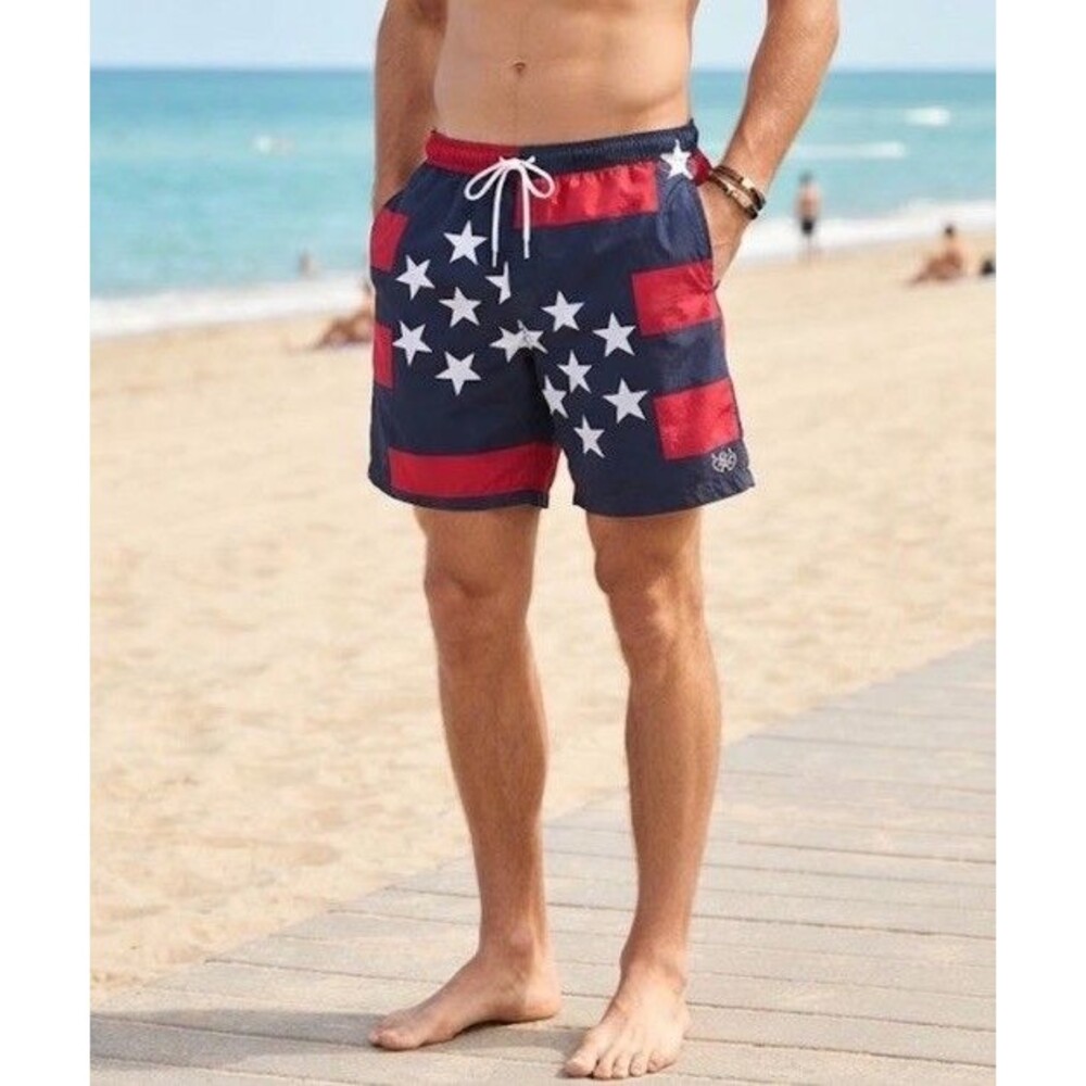 VTG 90s USA Olympic Team Swim Trunks Large Nylon Red White Blue JCPenney Mens